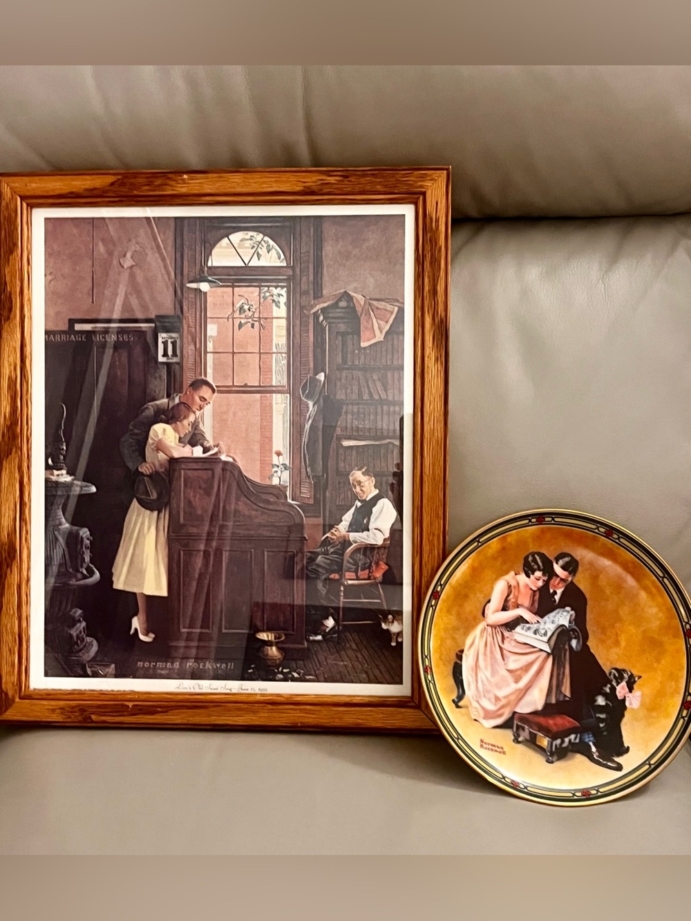 Authentic Norman Rockwell Marriage License print & A Couples Commitment plate